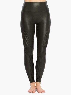 Spanx High-Waist Faux Leather Moto Leggings - Black